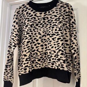 Tahari Black and Cream Crew Neck Sweater with Leopard Print